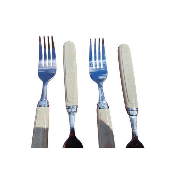 4 Corelle by Coring Forever Yours Stainless Forks Flatware Plastic MCM 8" VTG - Picture 5 of 8